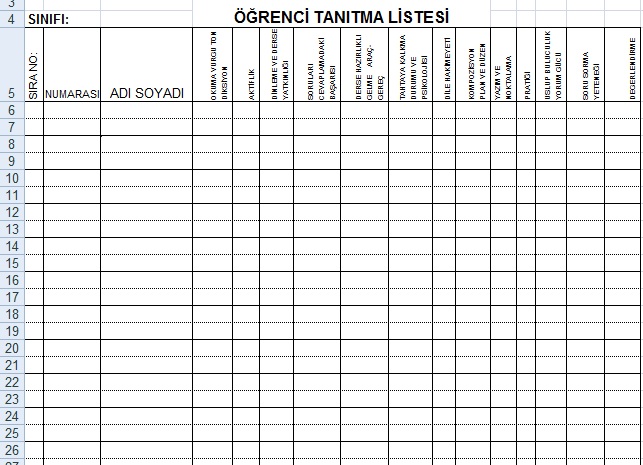 öğrenci tanıma fişi